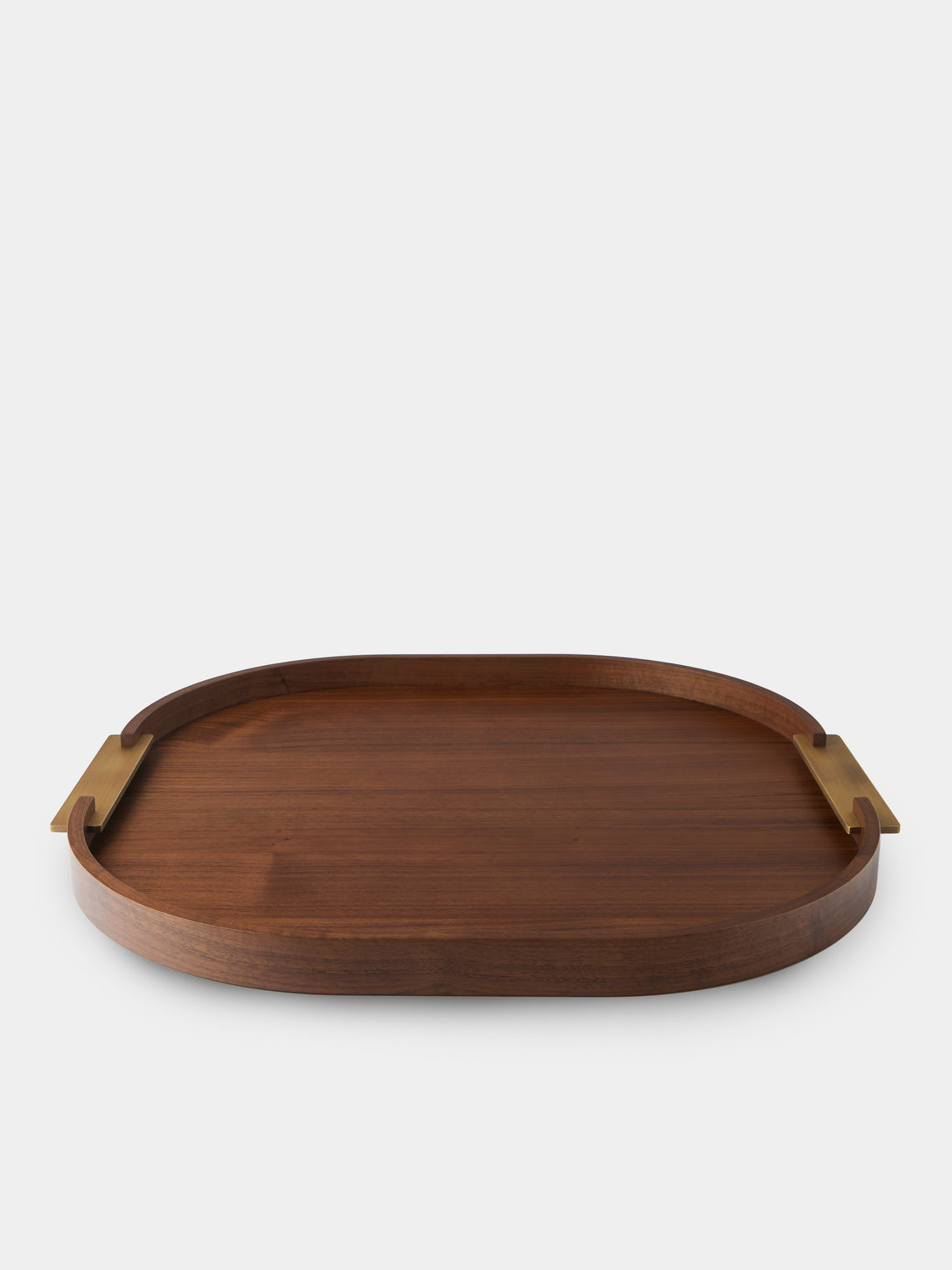 Riviere - Dama Walnut and Leather Round Tray (25in/64cm) - Brown - ABASK