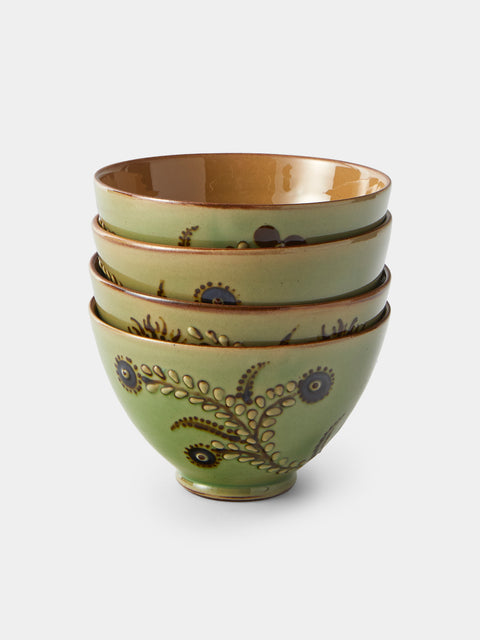 Poterie d’Évires - Flowers Hand-Painted Ceramic Small Bowls (Set of 4) - Green - ABASK - 