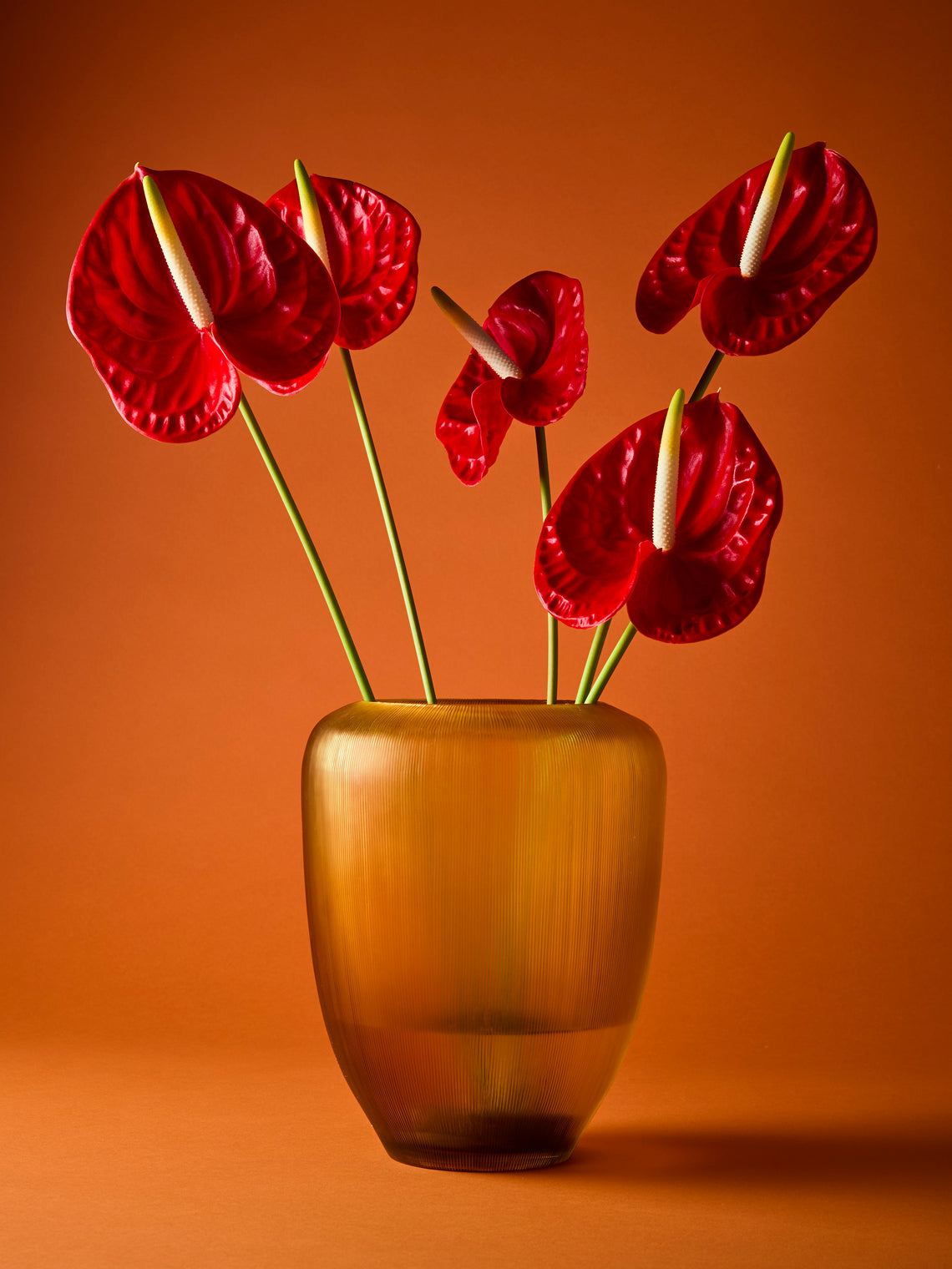 Micheluzzi Glass - Goccia Miele Millerighe Hand-Blown Murano Glass Vase (9in/23.5cm) - Orange - ABASK