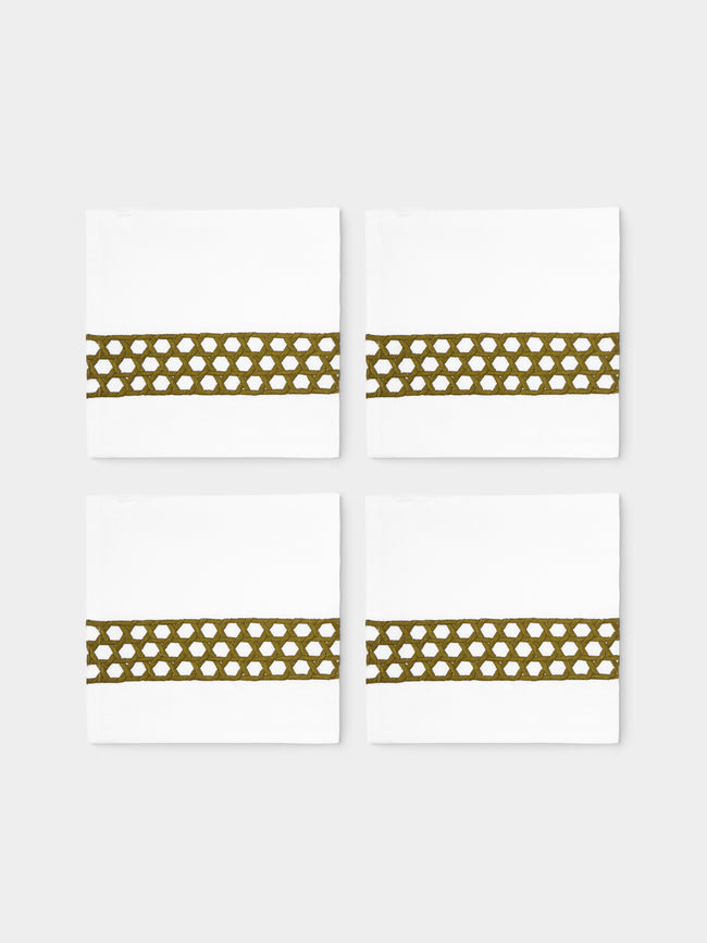 The Table Love - The Rattan Weave Hand-Embroidered Linen Napkins (Set of 4) - Ivory - ABASK - 