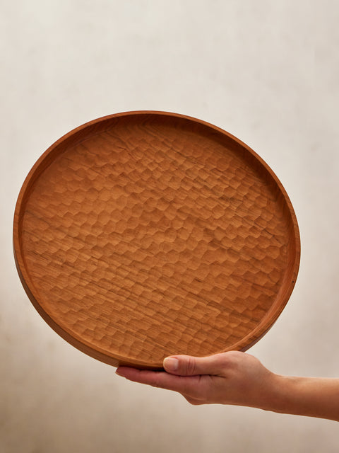 Thursday Furniture - Hand-Turned Cherry Carved Platter - Brown - ABASK