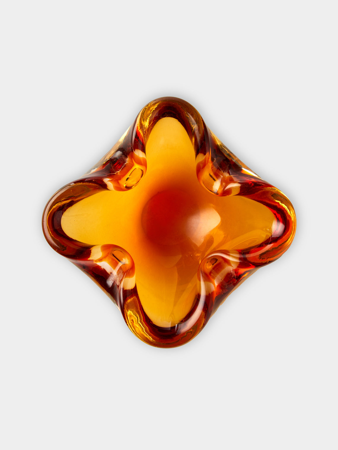 Antique and Vintage - Mid-Century Czech Glass Ashtray - Orange - ABASK