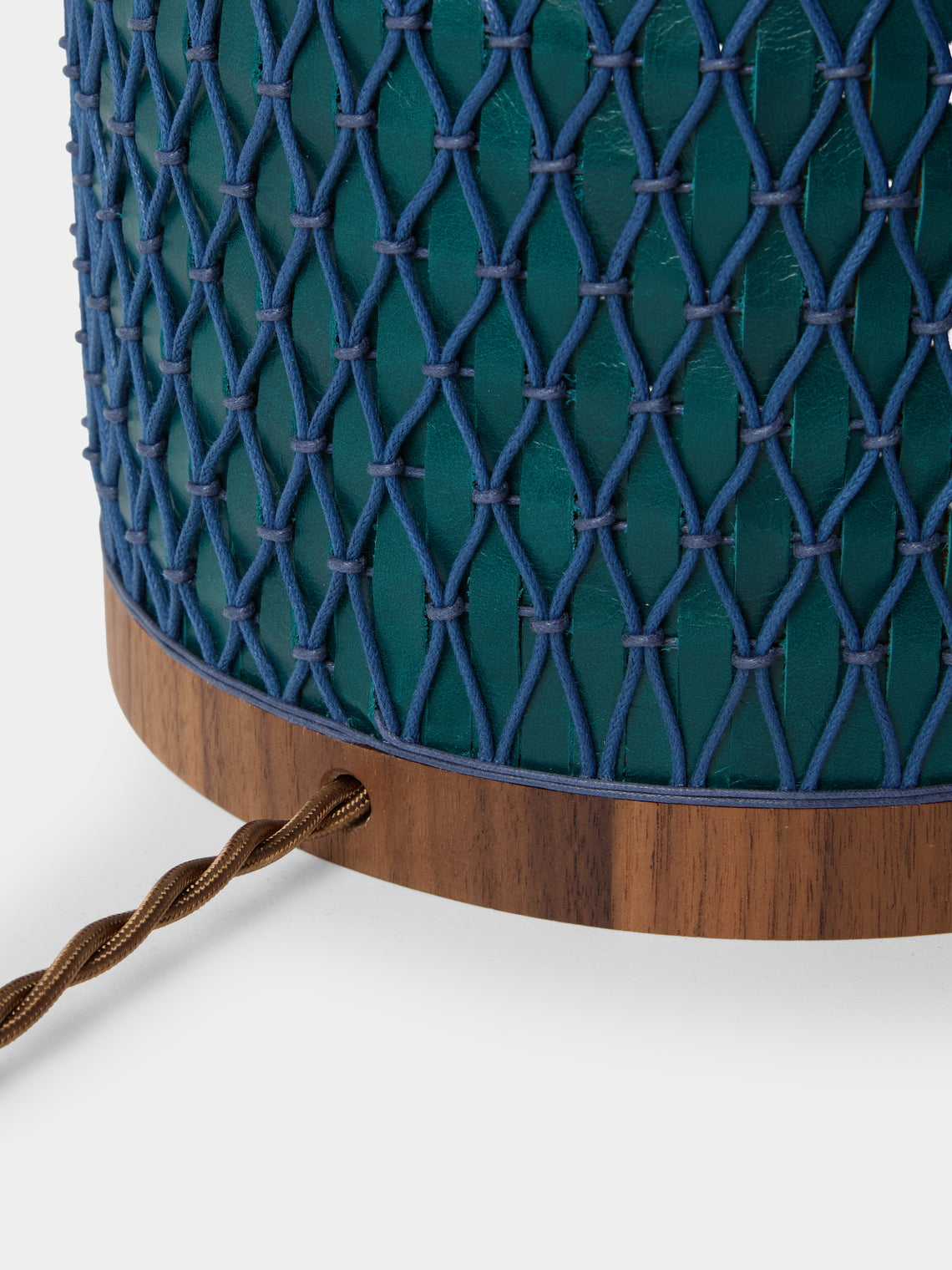 Aimee Betts - Ricasso Barrel Walnut and Leather Short Table Lamp - Navy - ABASK