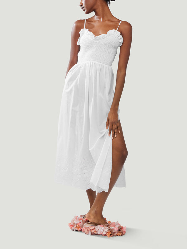 Loretta Caponi - Bianca Embroidered Cotton Dress - White - ABASK