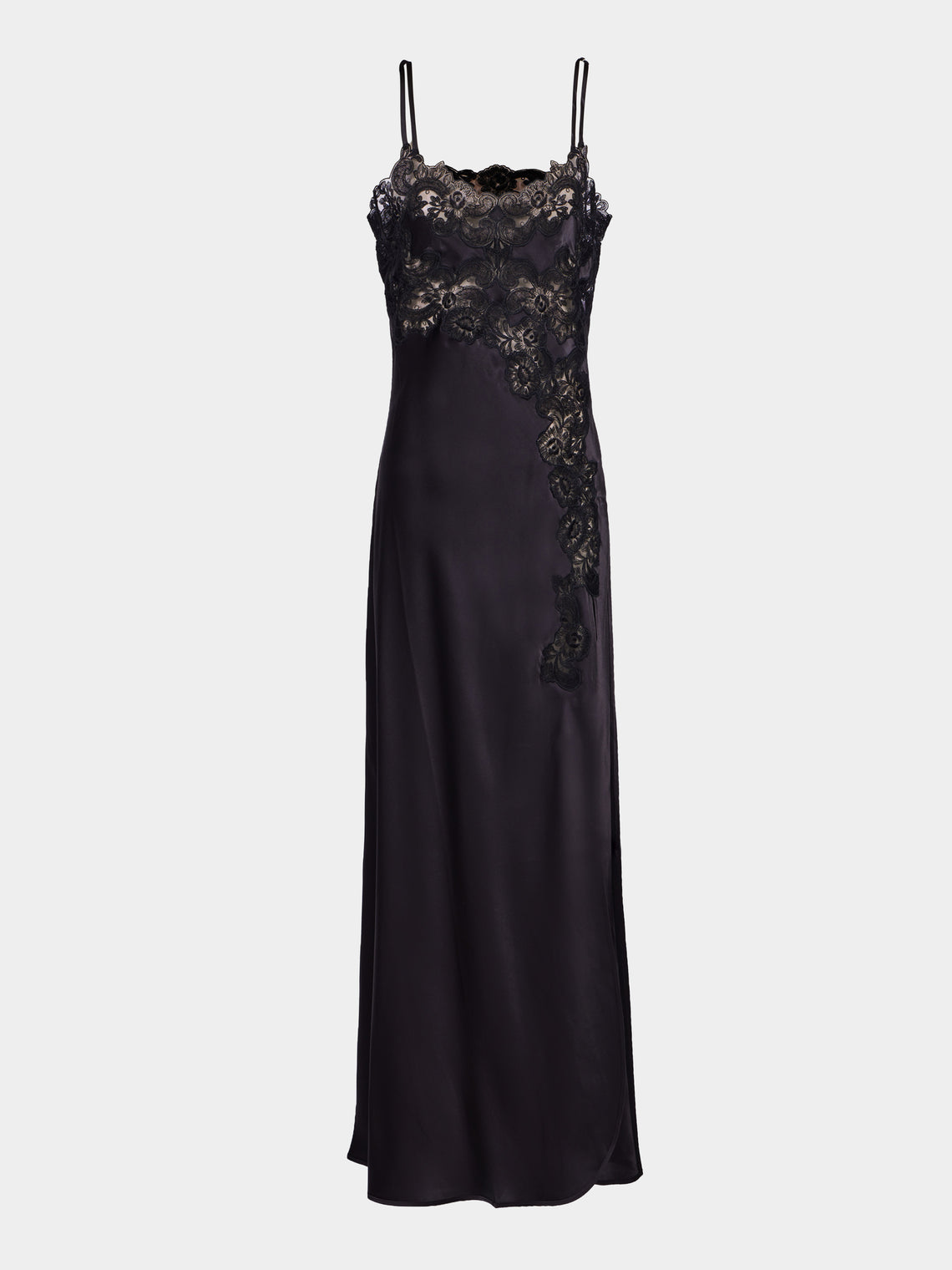 Loretta Caponi - Giadeite Silk and Lace Long Dress - Black - ABASK - 