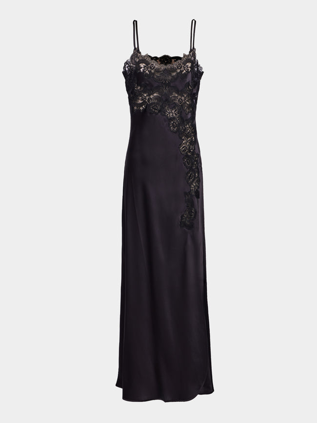 Loretta Caponi - Giadeite Silk and Lace Long Dress - Black - ABASK - 