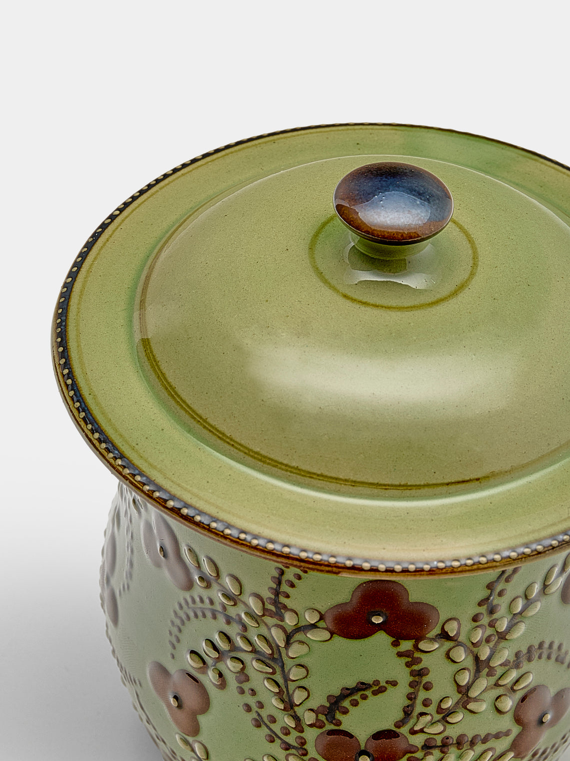 Poterie d’Évires - Flowers Hand-Painted Ceramic Mini Lidded Pot - Green - ABASK