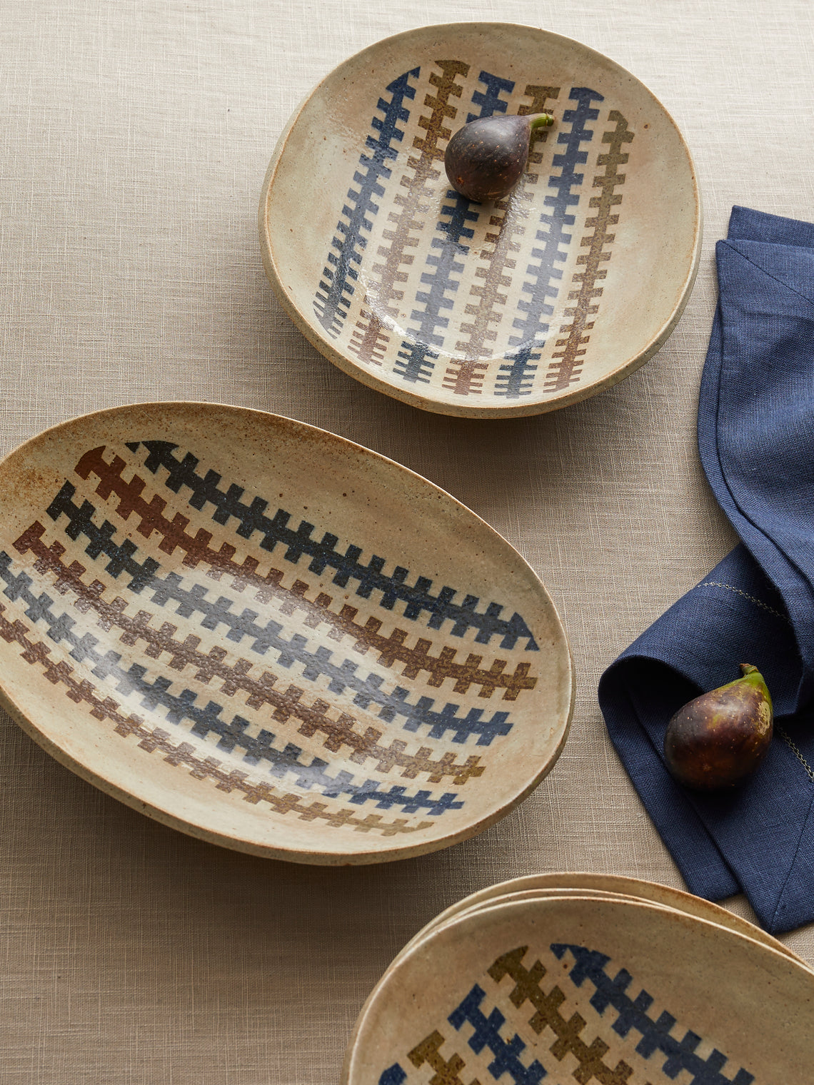Makidani-gama - Nerikomi Ceramic Oval Plates – 11in/27.5cm (Set of 5) - Multiple - ABASK