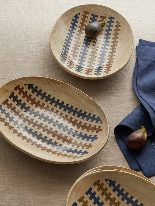 Makidani-gama - Nerikomi Ceramic Oval Plates – 11in/27.5cm (Set of 5) - Multiple - ABASK