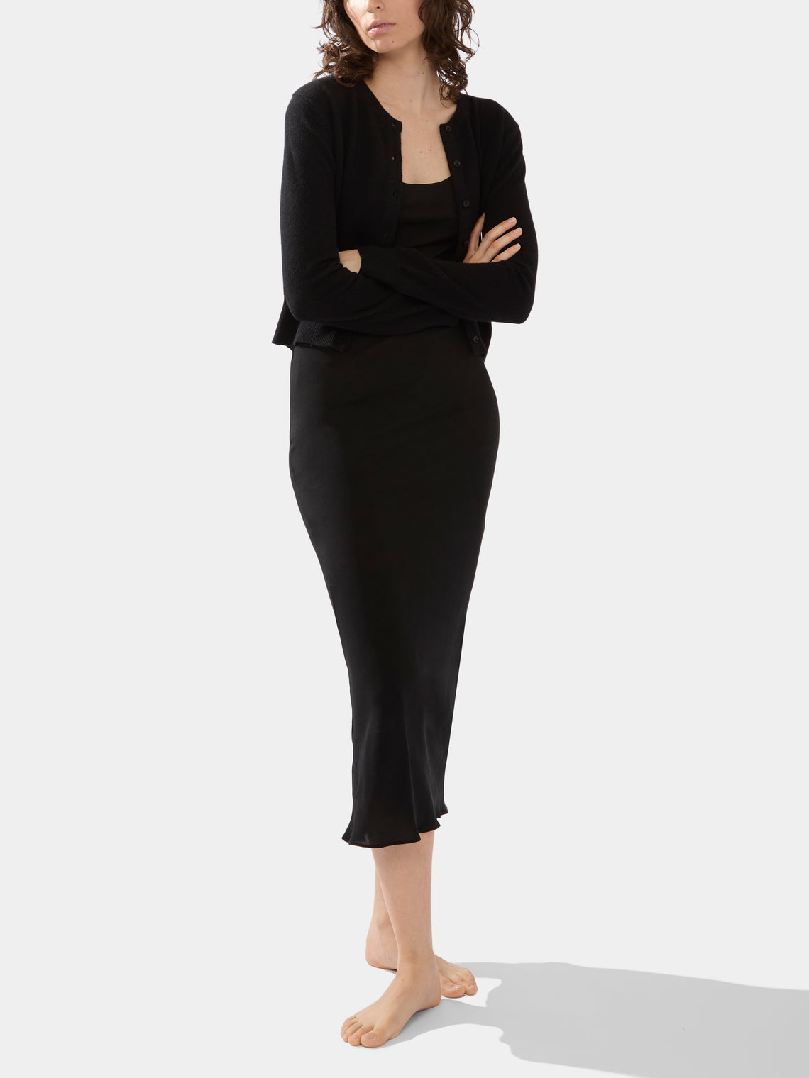 Ryan Roche - Women's Cashmere Cropped Crew-Neck Cardigan - Black - ABASK