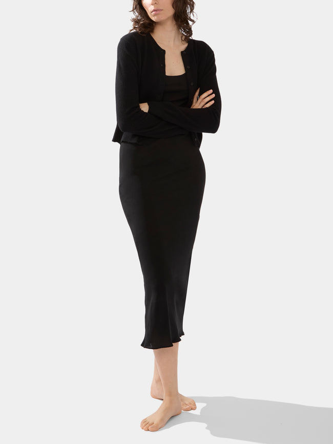 Ryan Roche - Women's Cashmere Cropped Crew-Neck Cardigan - Black - ABASK