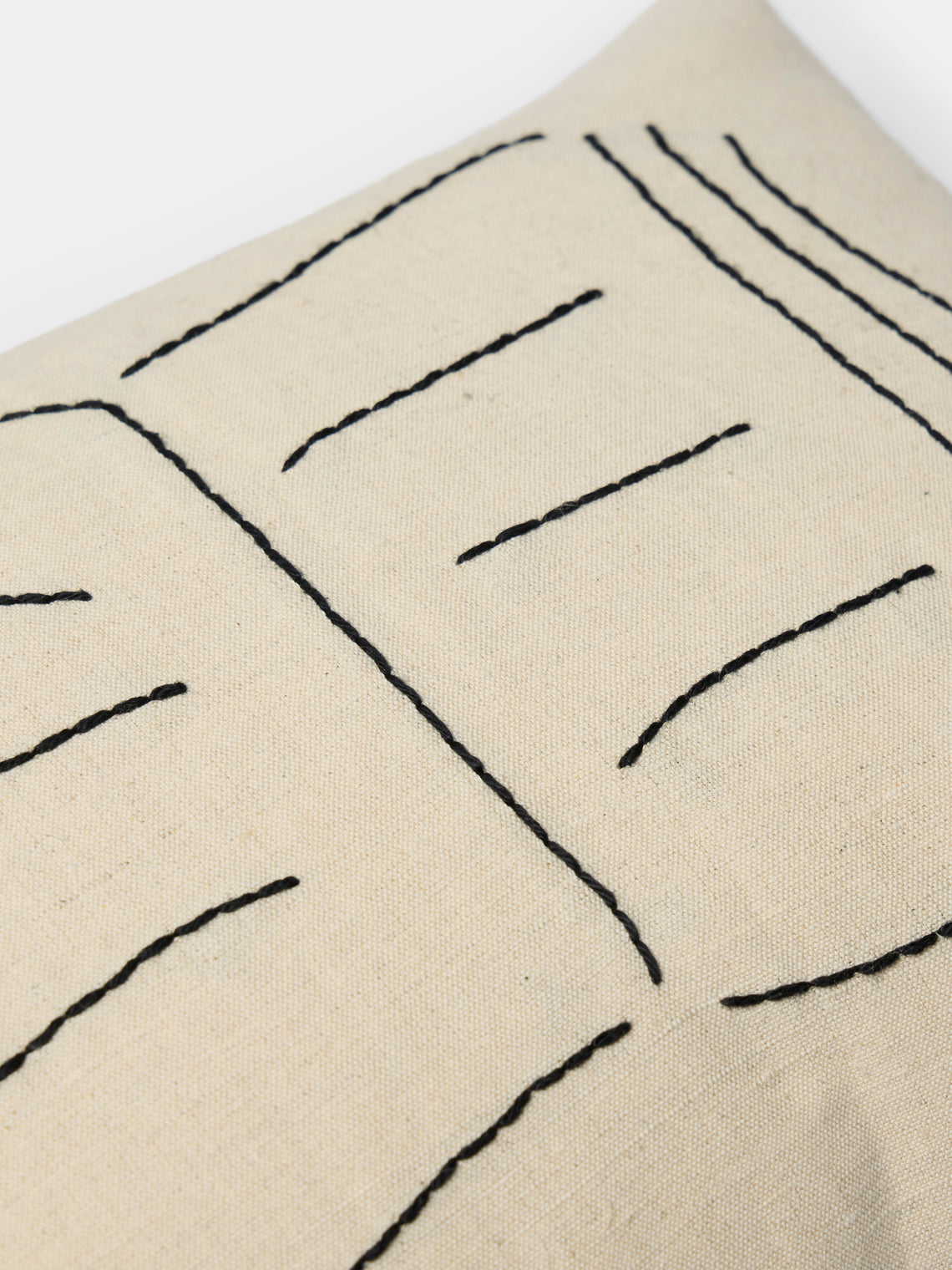 Oeuvres Sensibles - Book Hand-Embroidered Cotton and Hemp Cushion (15.5in/40cm) - Cream - ABASK
