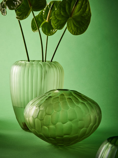 Micheluzzi Glass - Trottola Verdino Bamboo Hand-Blown Murano Glass Vase (10in/25cm) - Green - ABASK