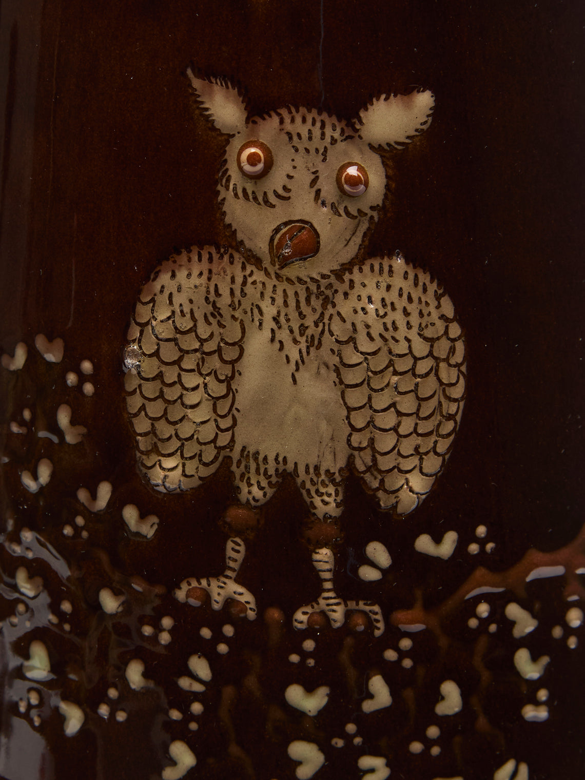 Poterie d’Évires - Owls Hand-Painted Ceramic Large Milk Jug - Dark brown - ABASK
