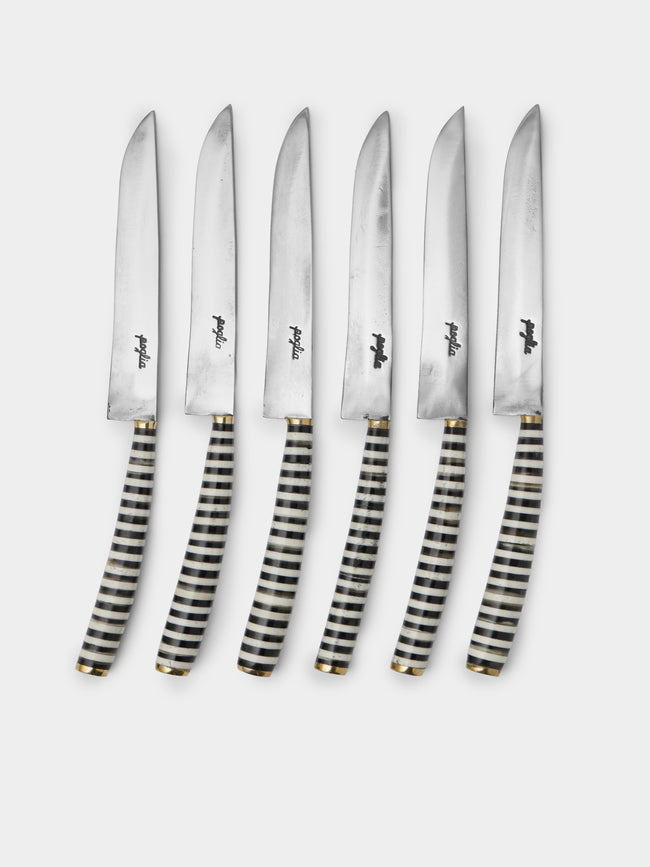 Poglia - | Set of 6 | Tavolo Horn and Bone Knives - Black - ABASK - 