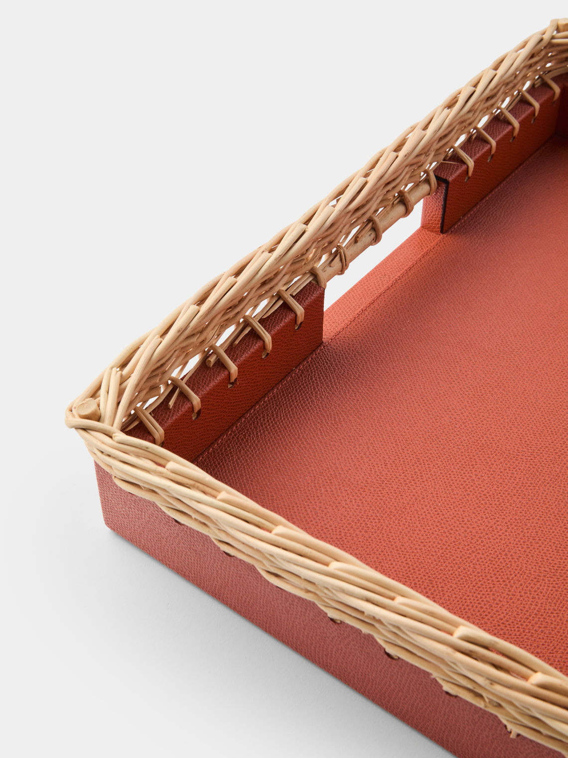 Pigment France - Giverny Leather and Rattan Tray (19in/49cm) - Red - ABASK