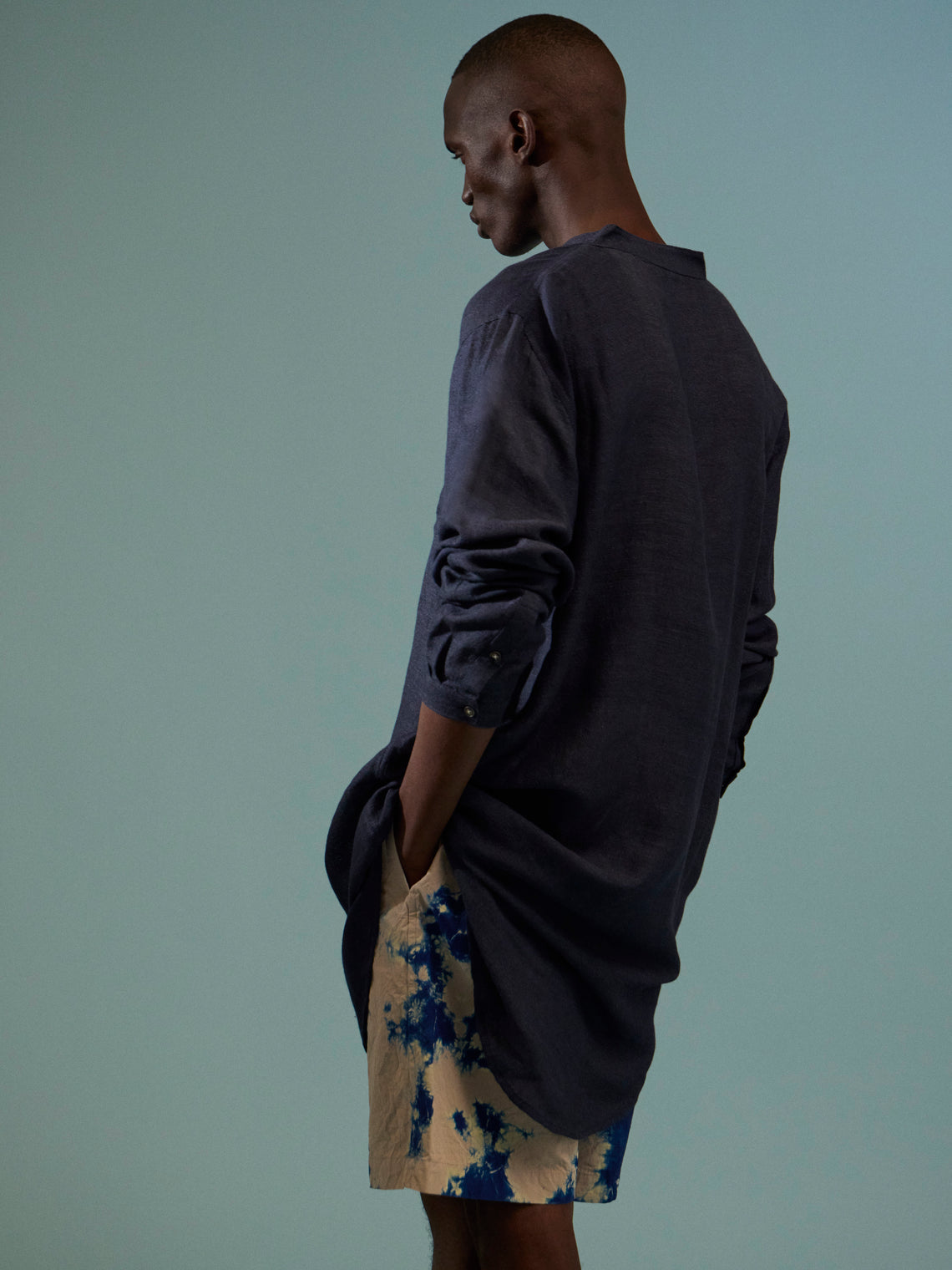 Denis Colomb - Juban Cashmere and Linen Tunic Length Kurta - Navy - ABASK