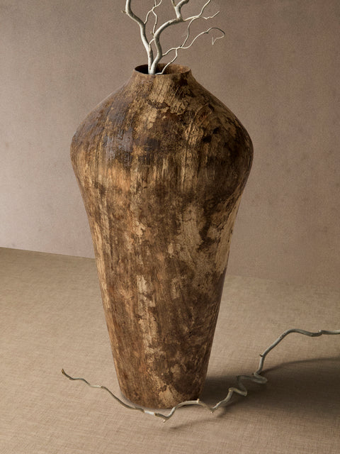 Iida Woodturning - Hand-Turned Earth-Finish Camphor Vase (15.5in/39cm) - Brown - ABASK