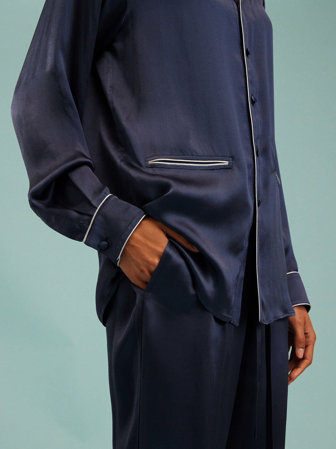 Dorso - Bandana Silk Pajama Set | Size: S - Navy - ABASK