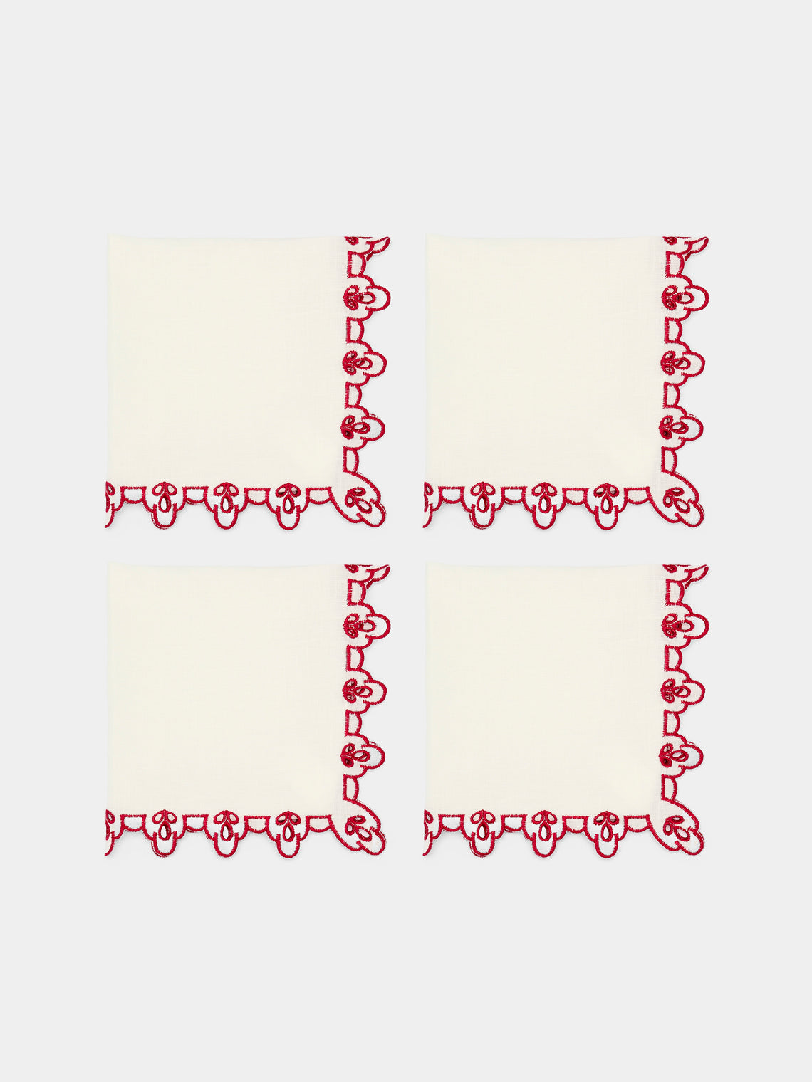 Borgo delle Tovaglie - Amalfi Embroidered Linen Napkins (Set of 4) - White - ABASK - 