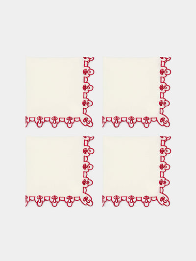 Borgo delle Tovaglie - Amalfi Embroidered Linen Napkins (Set of 4) - White - ABASK - 