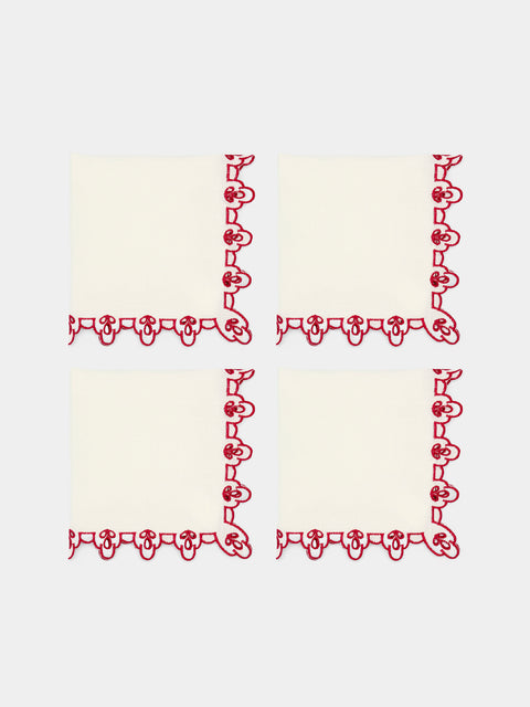 Borgo delle Tovaglie - Amalfi Embroidered Linen Napkins (Set of 4) - White - ABASK - 