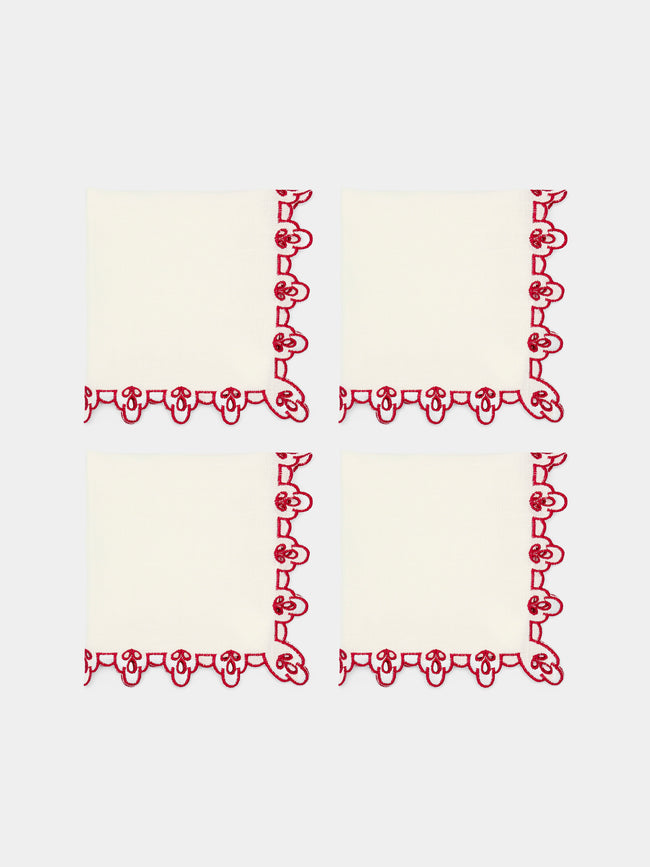 Borgo delle Tovaglie - Amalfi Embroidered Linen Napkins (Set of 4) - White - ABASK - 