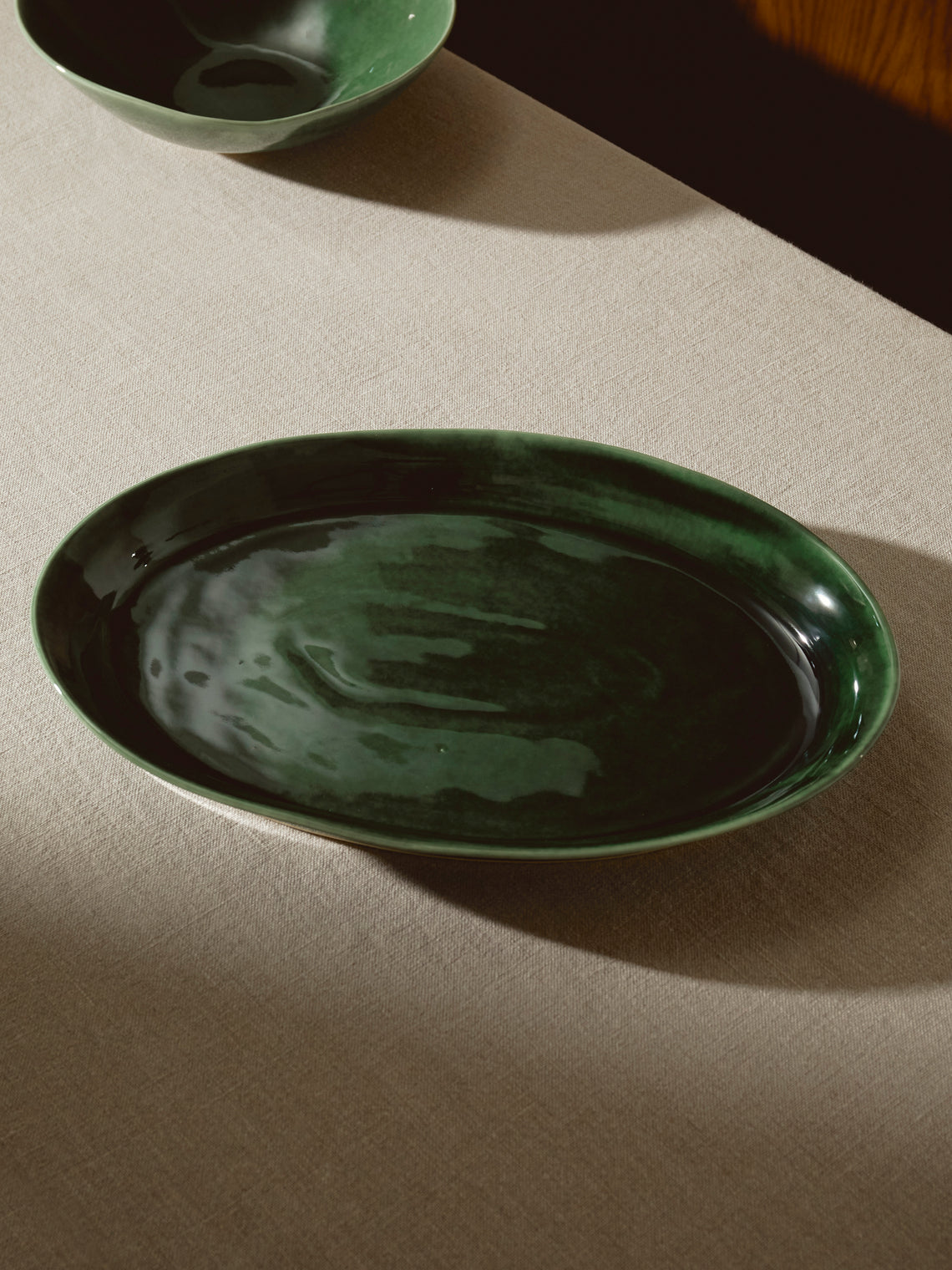 Hand-Glazed Ceramic Large Oval Platter