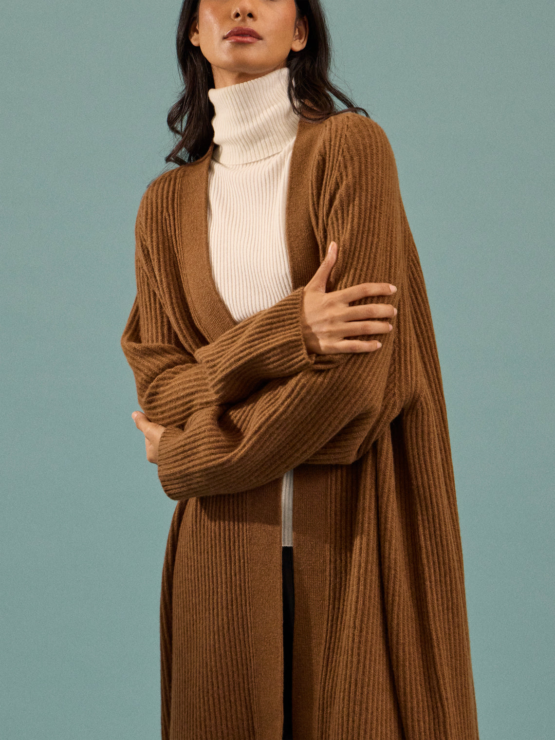 Dusan - Ribbed Wool Long Cardigan | One Size - Tan - ABASK
