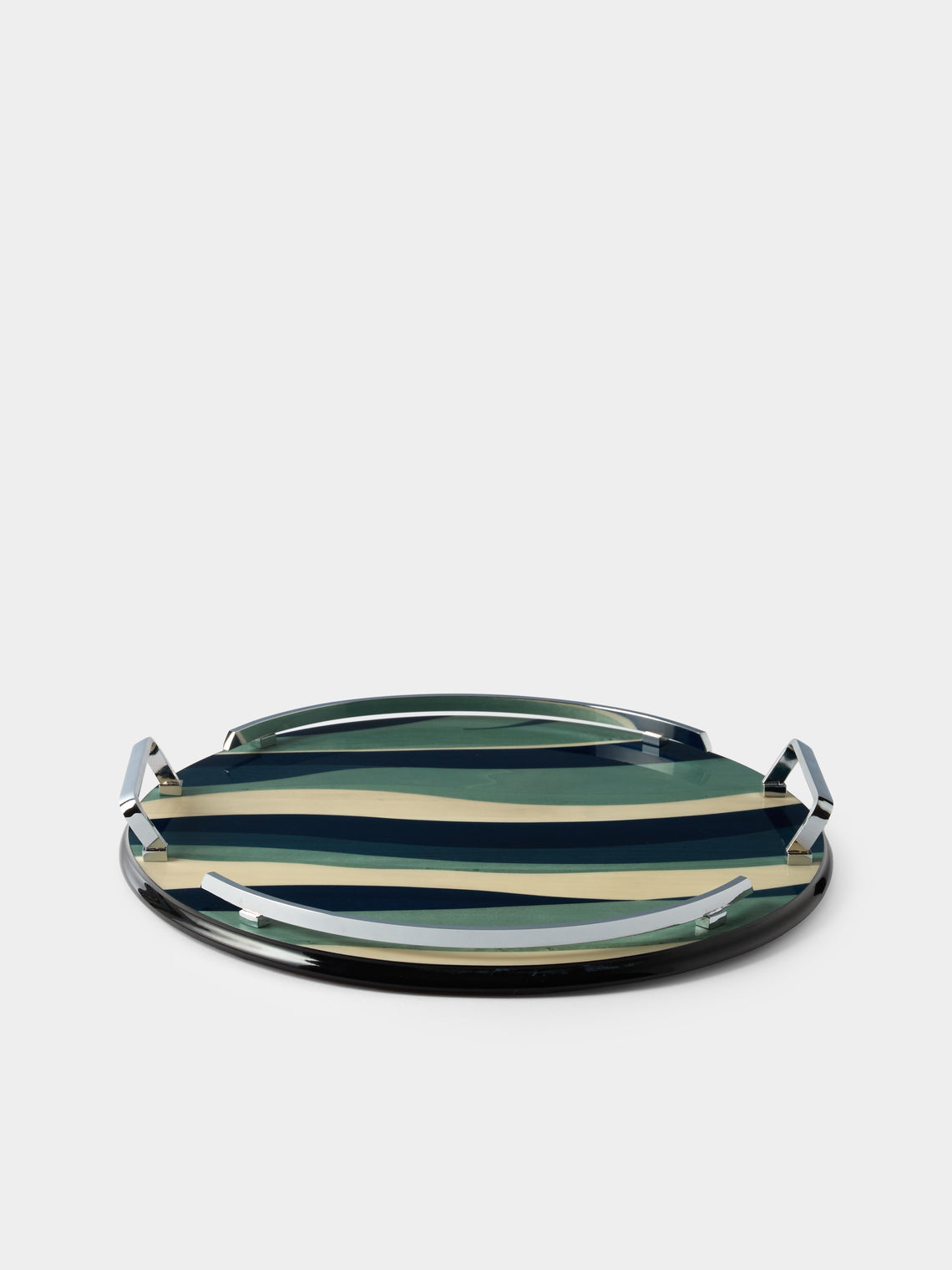 Mastellone Giuseppe - Wood Inlay Tray (12.5in/32cm) - Blue - ABASK
