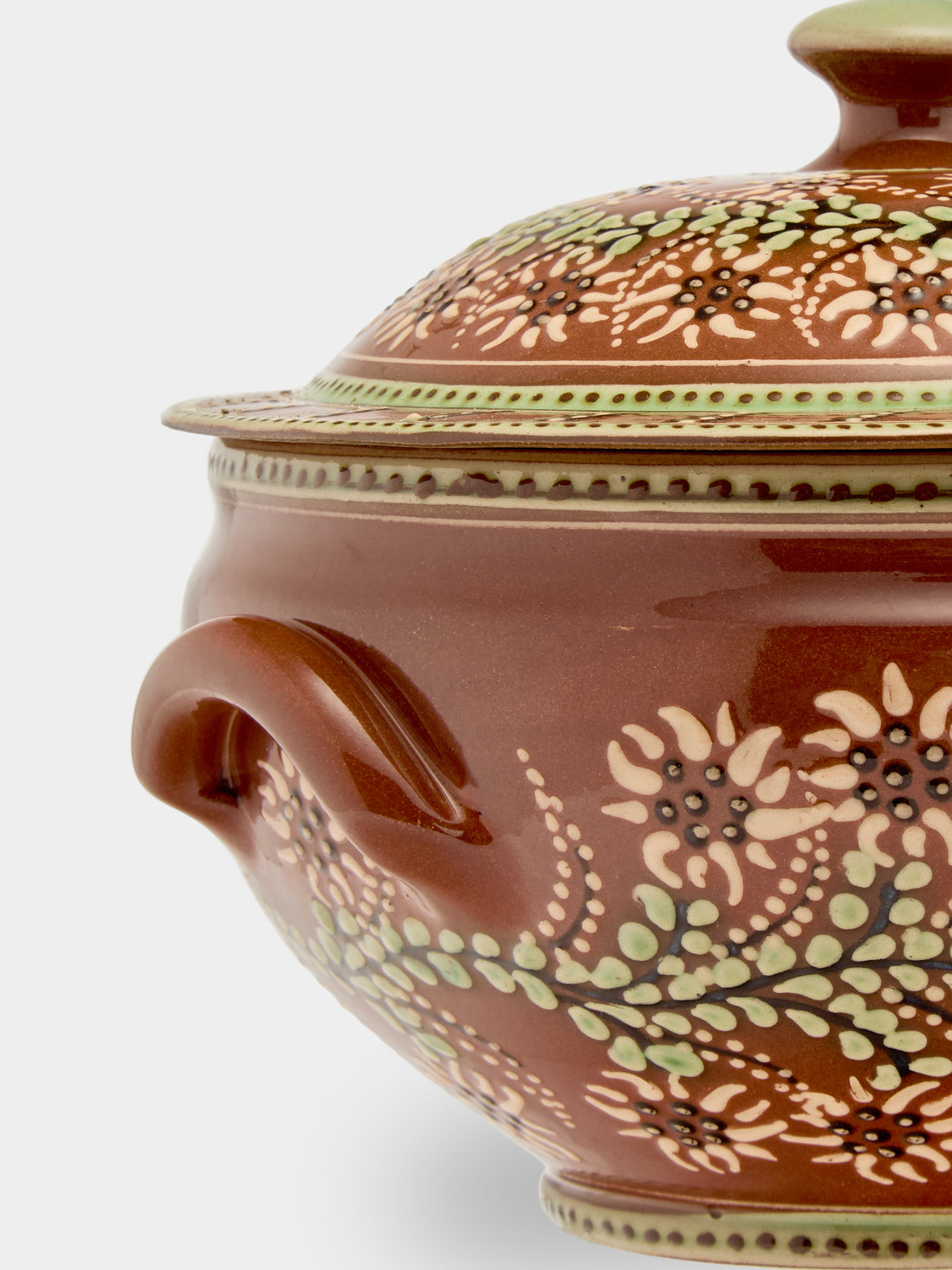 Poterie d’Évires - Flowers Hand-Painted Ceramic Lidded Vegetable Dish - Light brown - ABASK