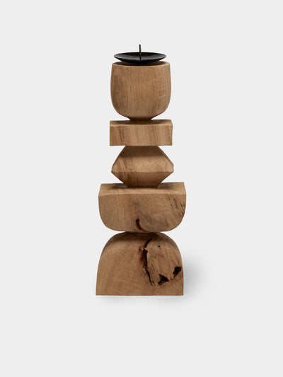 Jamie Gaunt Designs - Totem Hand-Carved Wood Candle Holder - Light Brown - ABASK - 