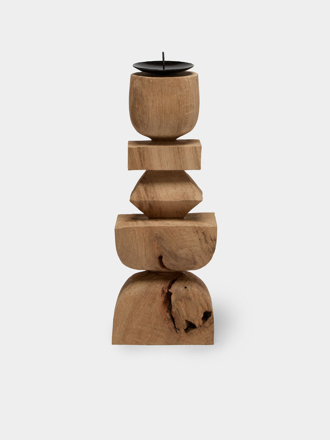 Jamie Gaunt Designs - Totem Hand-Carved Wood Candle Holder - Light Brown - ABASK - 