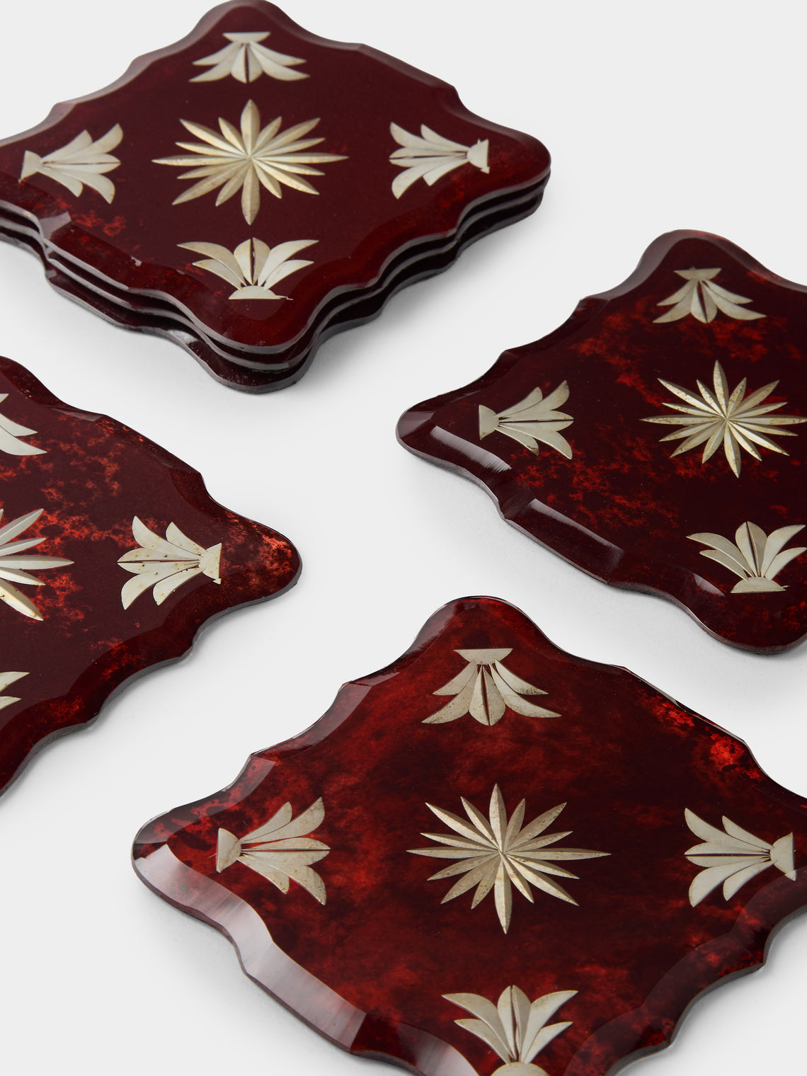 Borgo delle Tovaglie - Firenze Curio Mio Mirrored Glass Coasters (Set of 6) - Red - ABASK