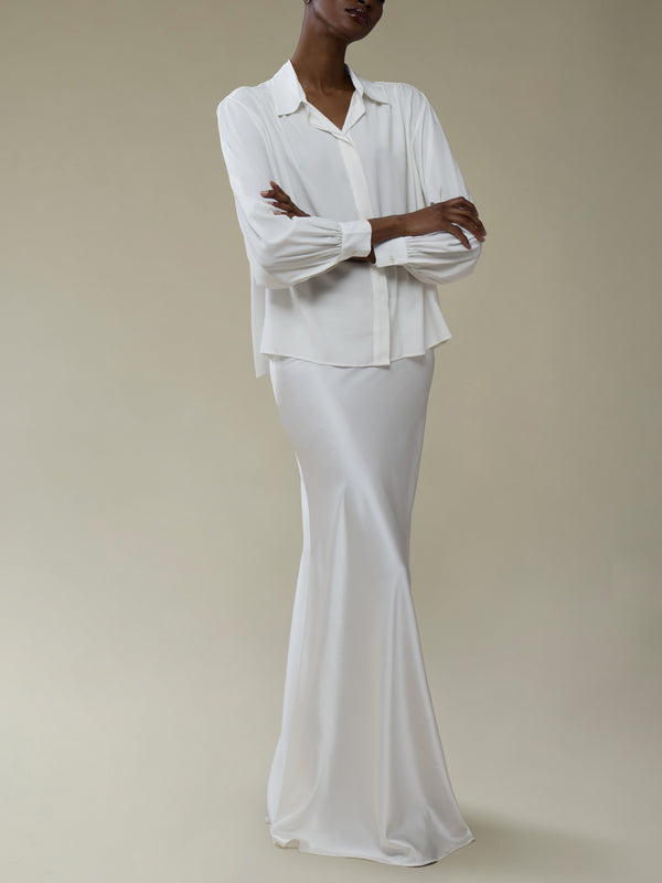 Ryan Roche - Silk Collared Blouse | Size: S - White - ABASK