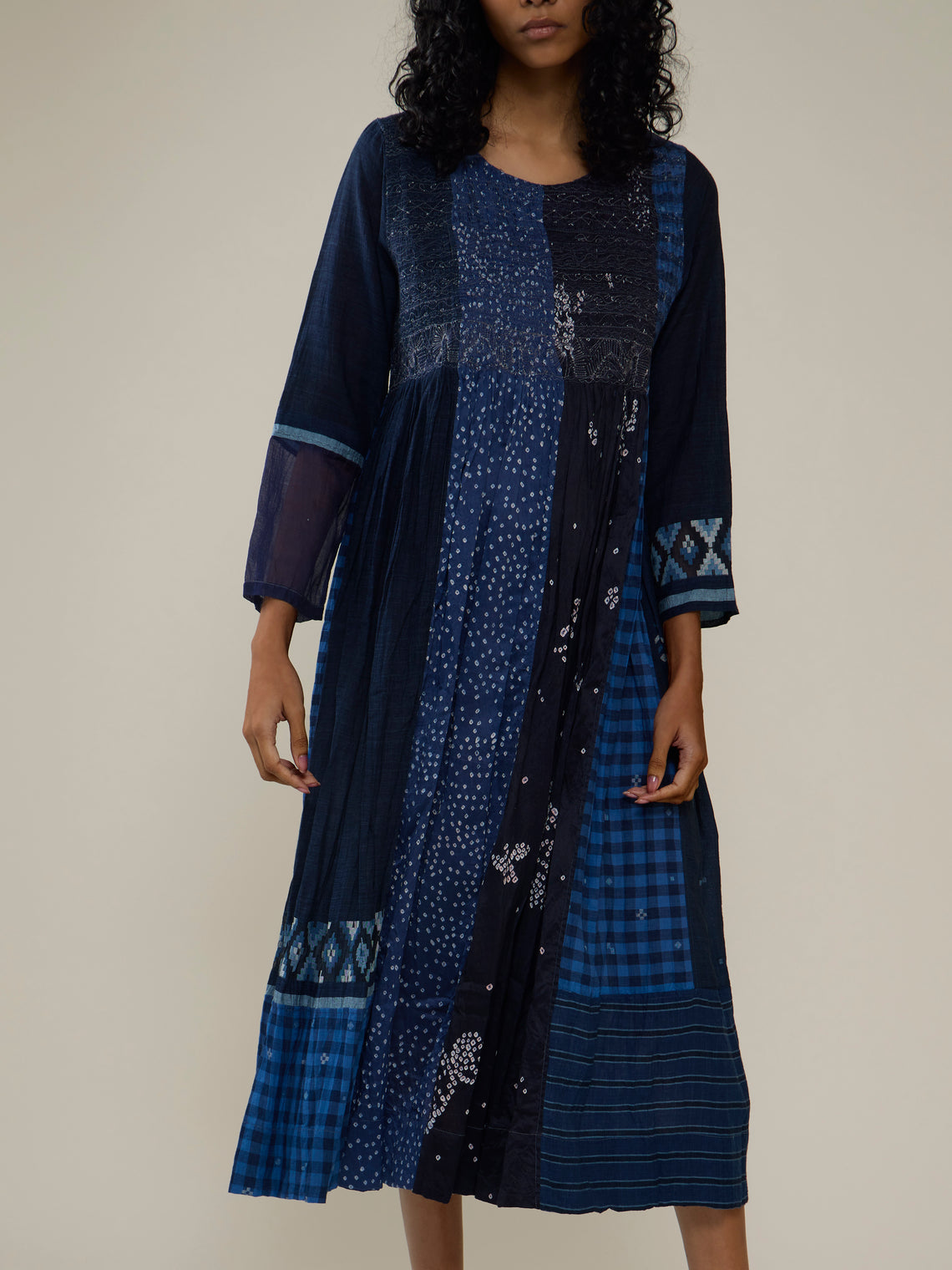 Blue Women's Amber 18 Hand-Loomed Cotton and Silk Dress by Injiri | ABASK Blue Women's Amber 18 Hand-Loomed Cotton and Silk Dress by Injiri | ABASK