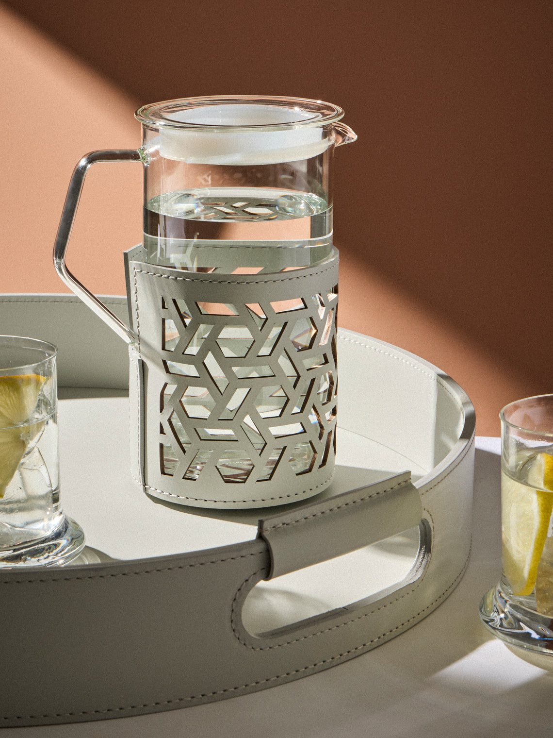 RUDI - Messina Leather and Glass Pitcher (25oz/0.75L) - White - ABASK