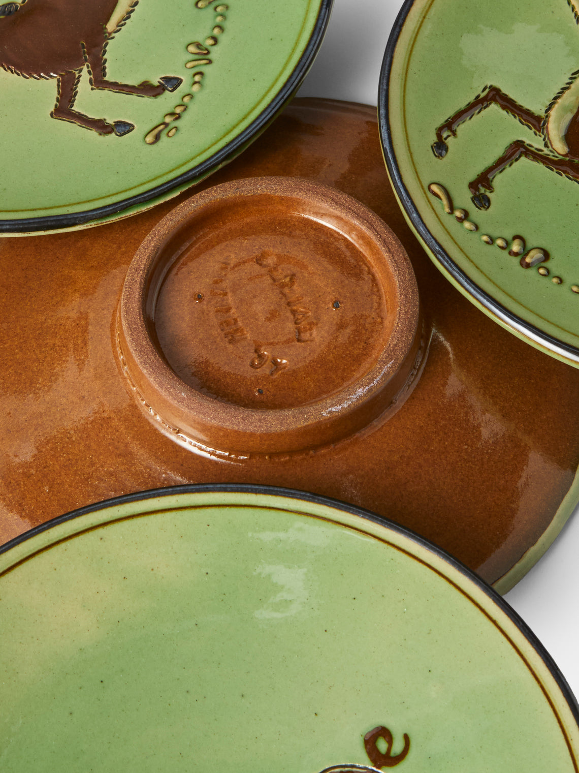 Poterie d’Évires - Animals Hand-Painted Ceramic Plates – 5.5in/14cm (Set of 4) - Green - ABASK