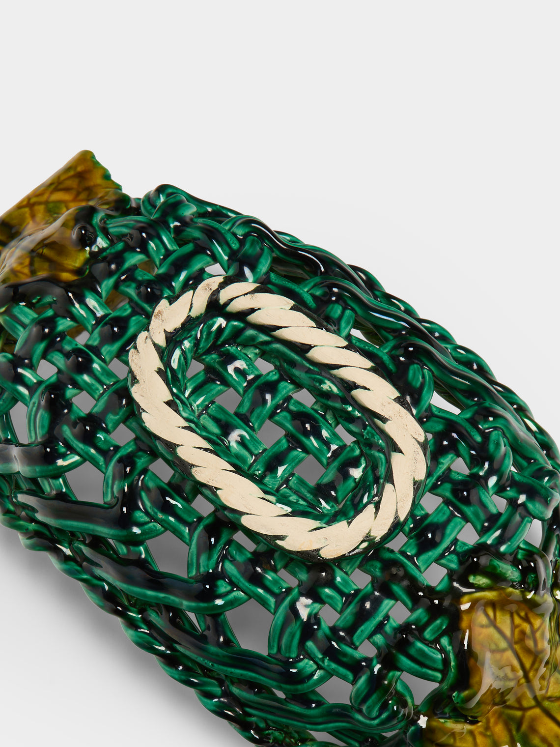 Antique and Vintage - Mid-Century Majolica Ceramic Basket - Green - ABASK