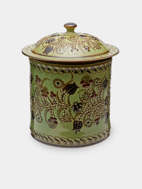 Poterie d’Évires - Flowers Hand-Painted Ceramic Large Lidded Pot - Green - ABASK - 