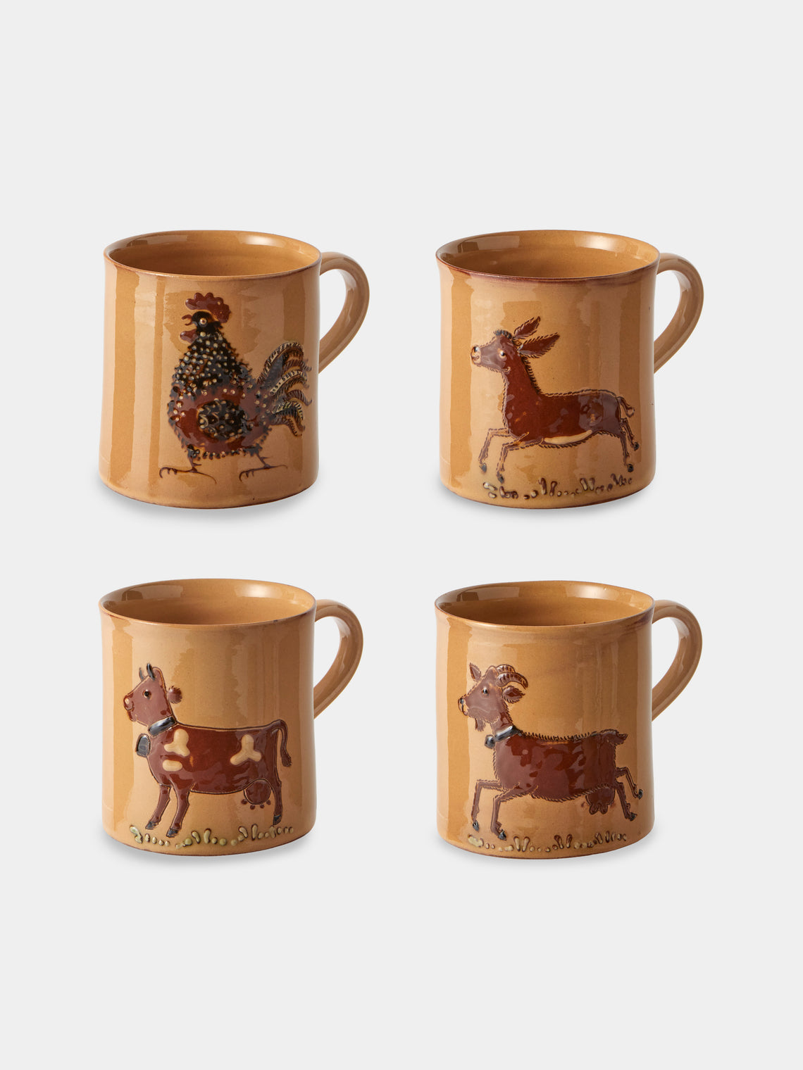 Poterie d’Évires - Animals Hand-Painted Ceramic Mugs (Set of 4) - Cream - ABASK - 