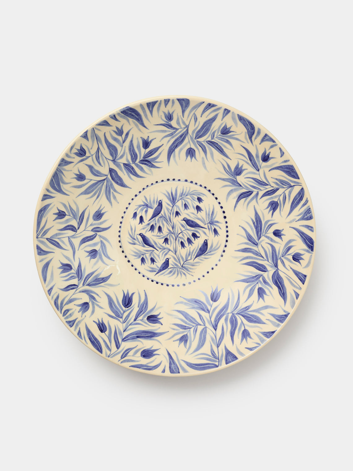 Rosanna Corfe - Birds and Bluebells Hand-Painted Ceramic Flared Bowl - Cream - ABASK