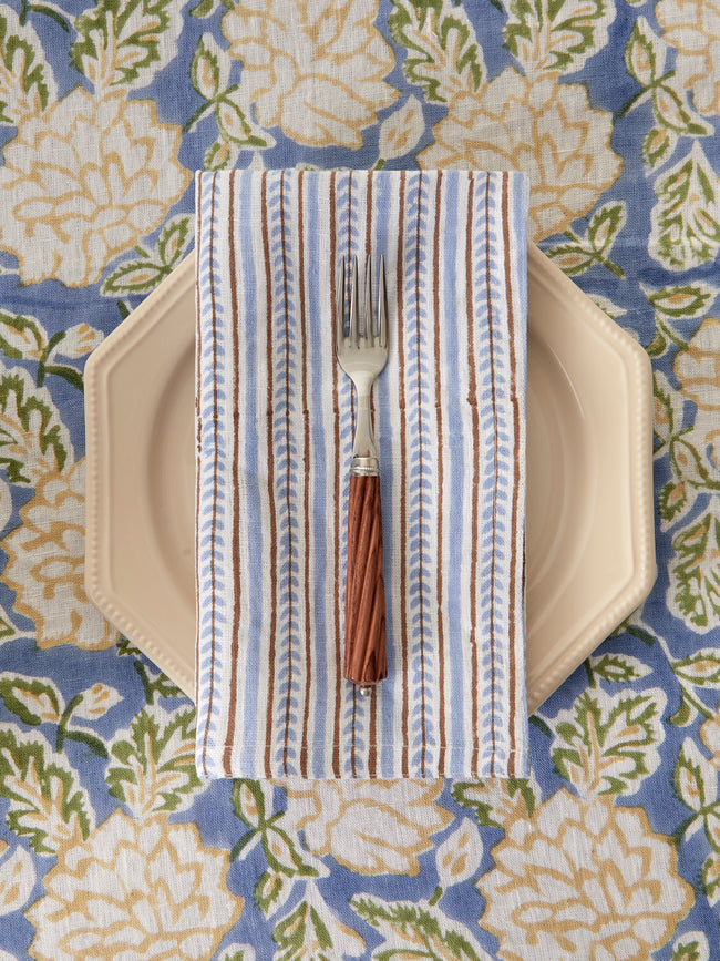 Chamois - | Set of 4 | Block-Printed Linen Napkins - Blue - ABASK
