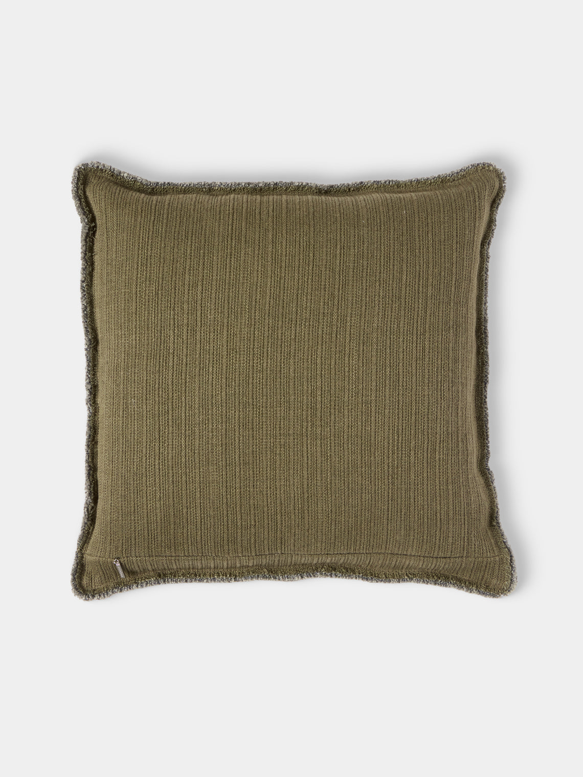 de Le Cuona - Bison Linen Fringed Cushion (23in/58cm) - Green - ABASK