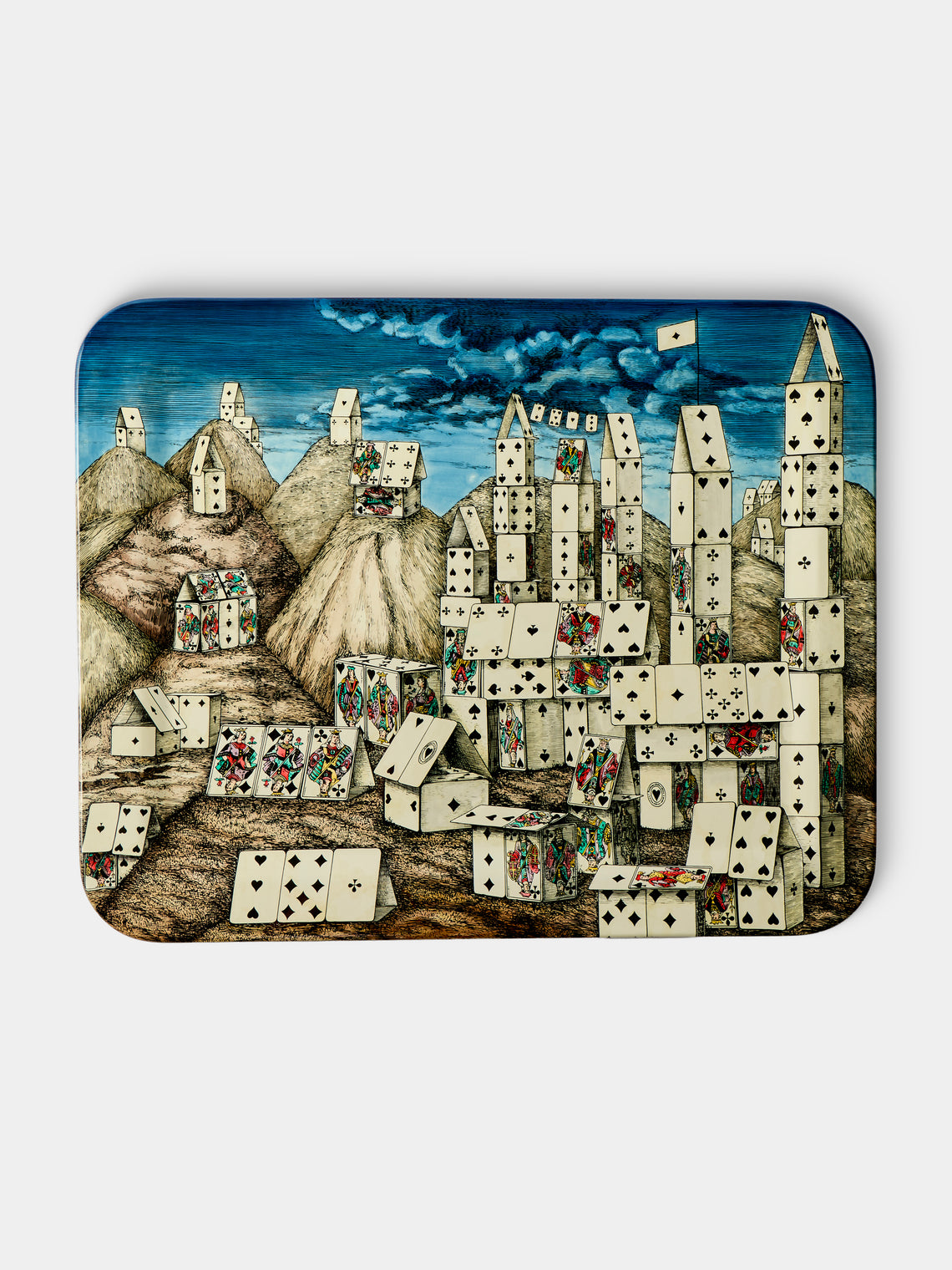Fornasetti - Città di Carte Wood Tray (23.5in/60cm) - Multiple - ABASK - 