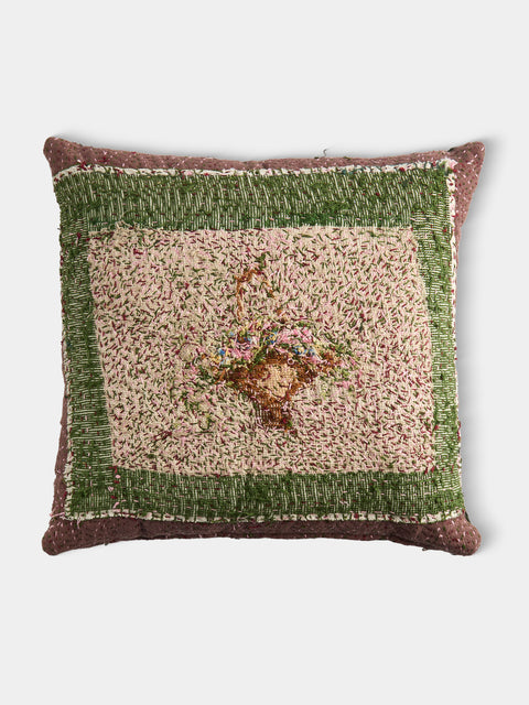 By Walid - 19th-Century Needlepoint Wool and Cotton Patchwork Cushion  (19.5in/50cm) - Multiple - ABASK - 
