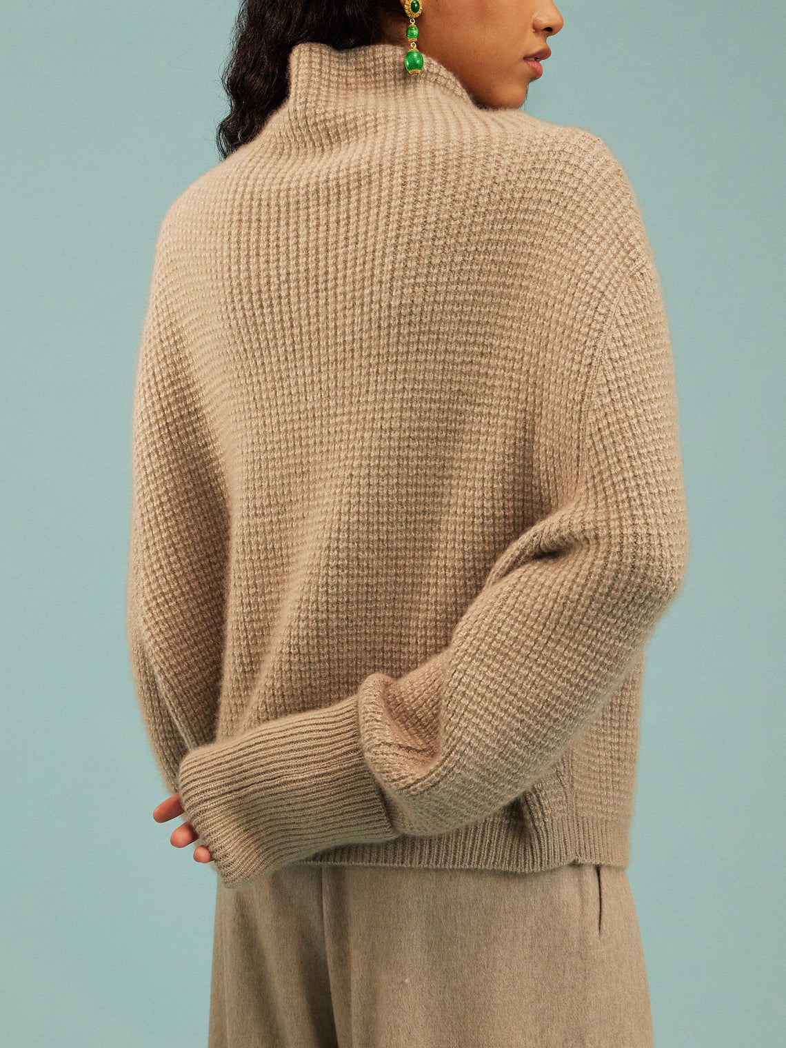 Dusan - Cashmere Mock-Neck Kimono-Sleeve Sweater | One Size - Beige - ABASK