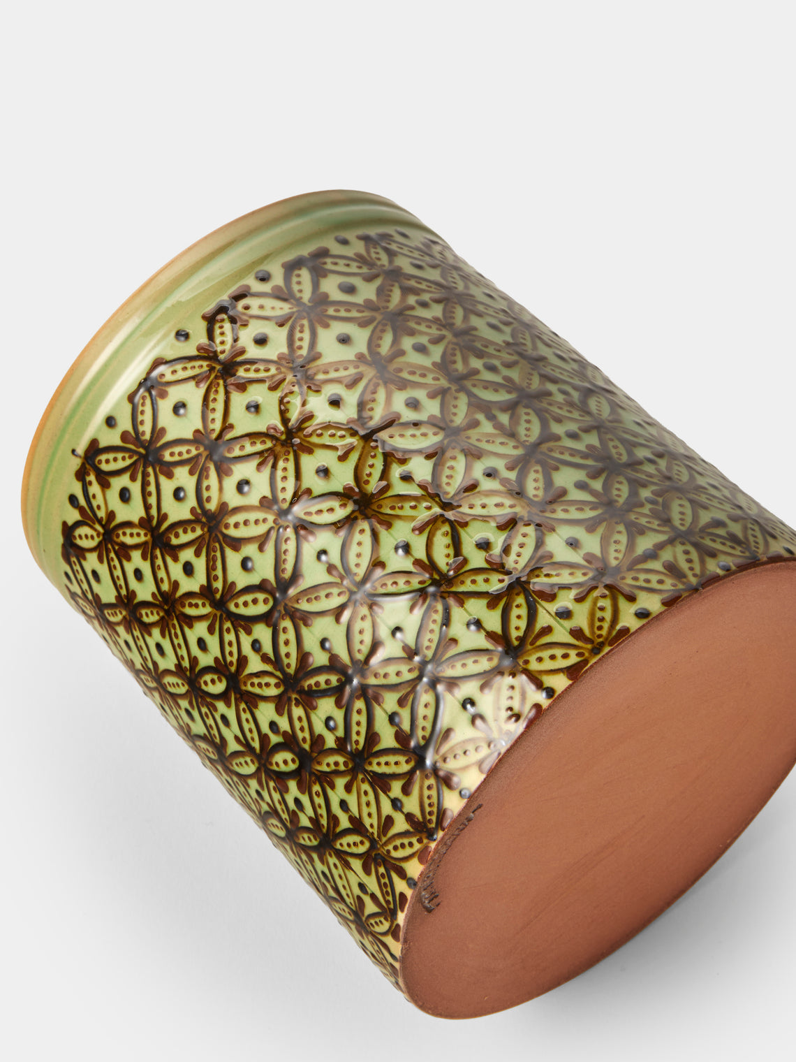 Poterie d’Évires - Geometric Hand-Painted Ceramic Utensil Pot - Green - ABASK