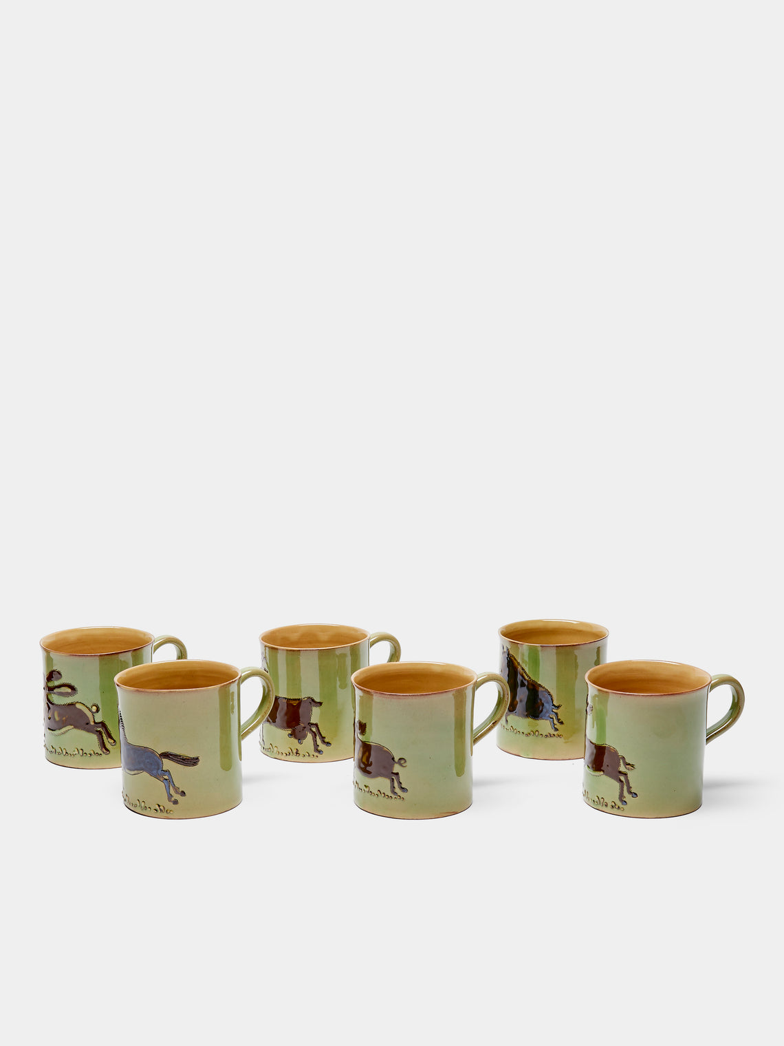 Poterie d’Évires - Animals Hand-Painted Ceramic Mugs (Set of 6) - Light green - ABASK