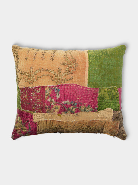 By Walid - 19th-Century Ottoman Sirma and Silk-Damask Patchwork Cotton Cushion (19.5in/50cm) - Multiple - ABASK - 